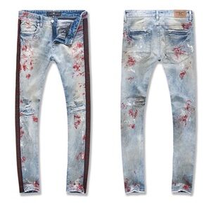 NWT Jordan Craig Ross Vegas Striped Rhinestone Denim Jeans Ice Blue Size 28x32